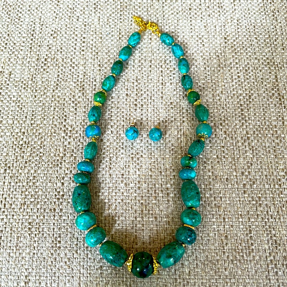 Stauer turquoise gold necklace earrings set